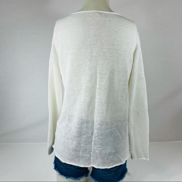 Eileen Fisher White Knit Linen Box Neck Longsleeve - Picture 4 of 7